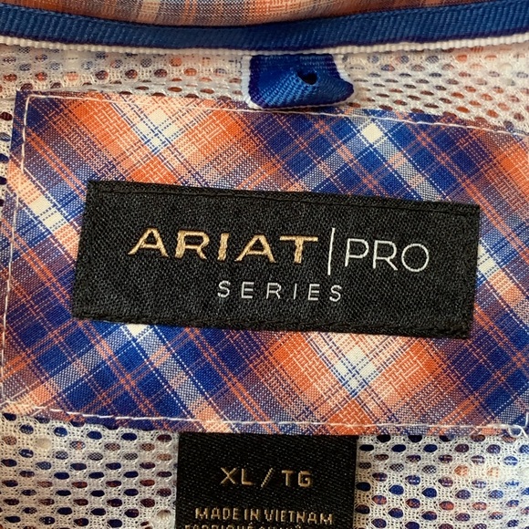 Ariat Pro Series Orange And Navy Western Style Button Up Shirt - Size XL EUC - Picture 4 of 9